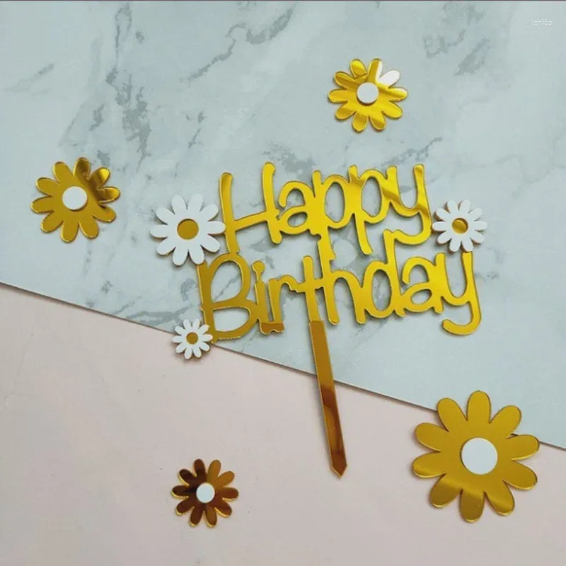 Parti Malzemeleri Mutlu Yıllar Akrilik Kek Toppers Sevimli Daisy Çiçek Tatlı Dekorasyonları Çocuk Bebek Duş Pişirme