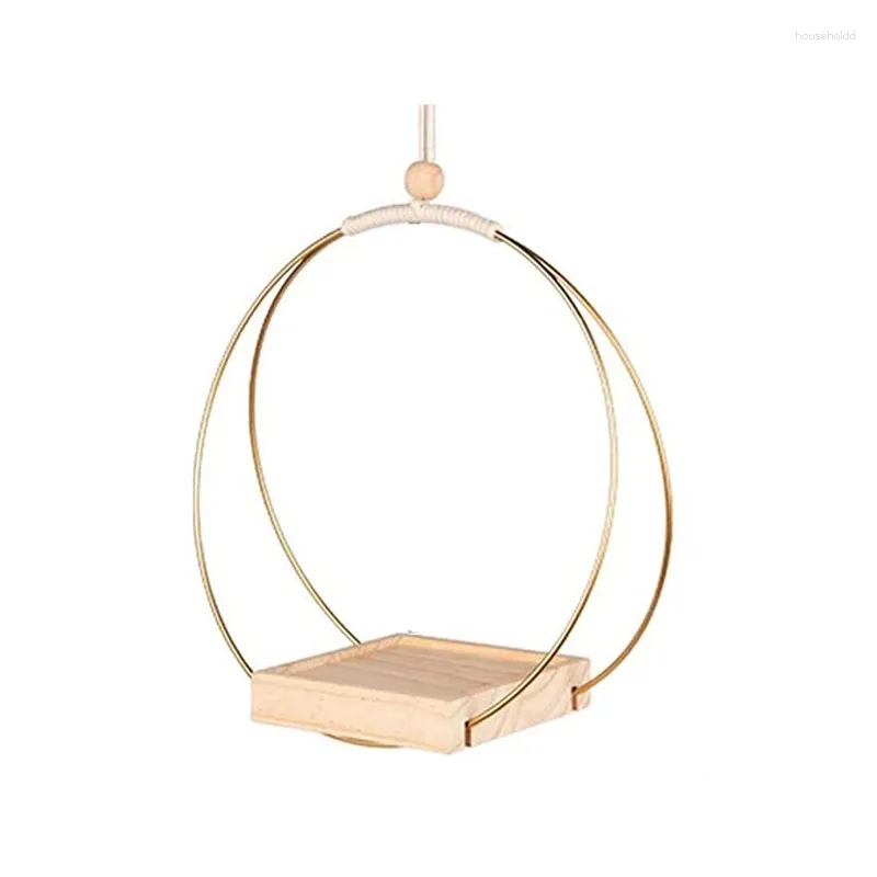 Fleurs décoratives Pot de fleur couronne de fer Hoop Mur suspendu avec un support d'intérieur de base en bois