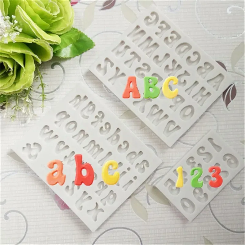 Formar 3D Letter Number Silicone Fondant Mögel Chokladkaka Mögel Kakan Dekorera DIY Tools Jelly Cookies Bakning Printing Mold 2023