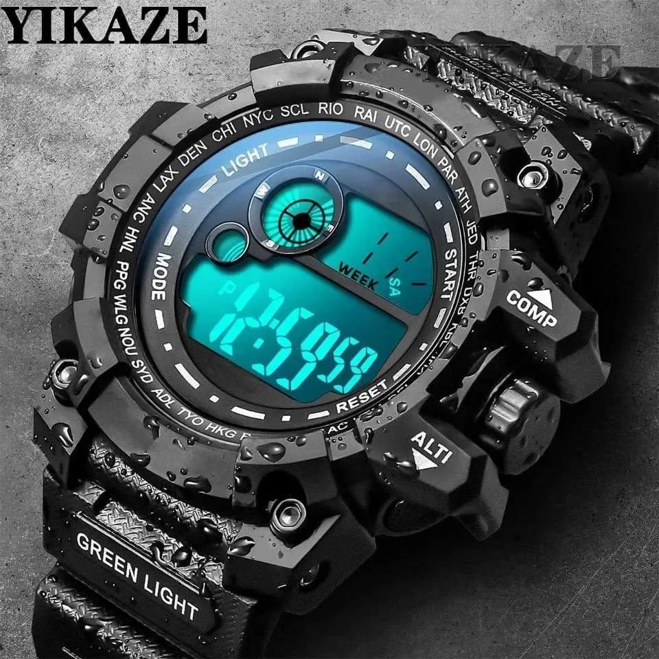 Zegarek na rękę Yikaze Mens LED Digital les 50 mm duża wodoodporna data sportowa zegar zegarowy zegar zegara elektronicznego Q240426