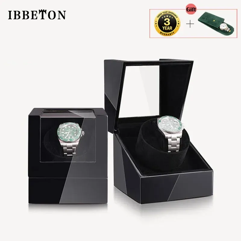 Caisses ibbeton marque simple watch winder batterie en bois shaker watch box toberner en verre de stockage en verre mabuchi mue motro