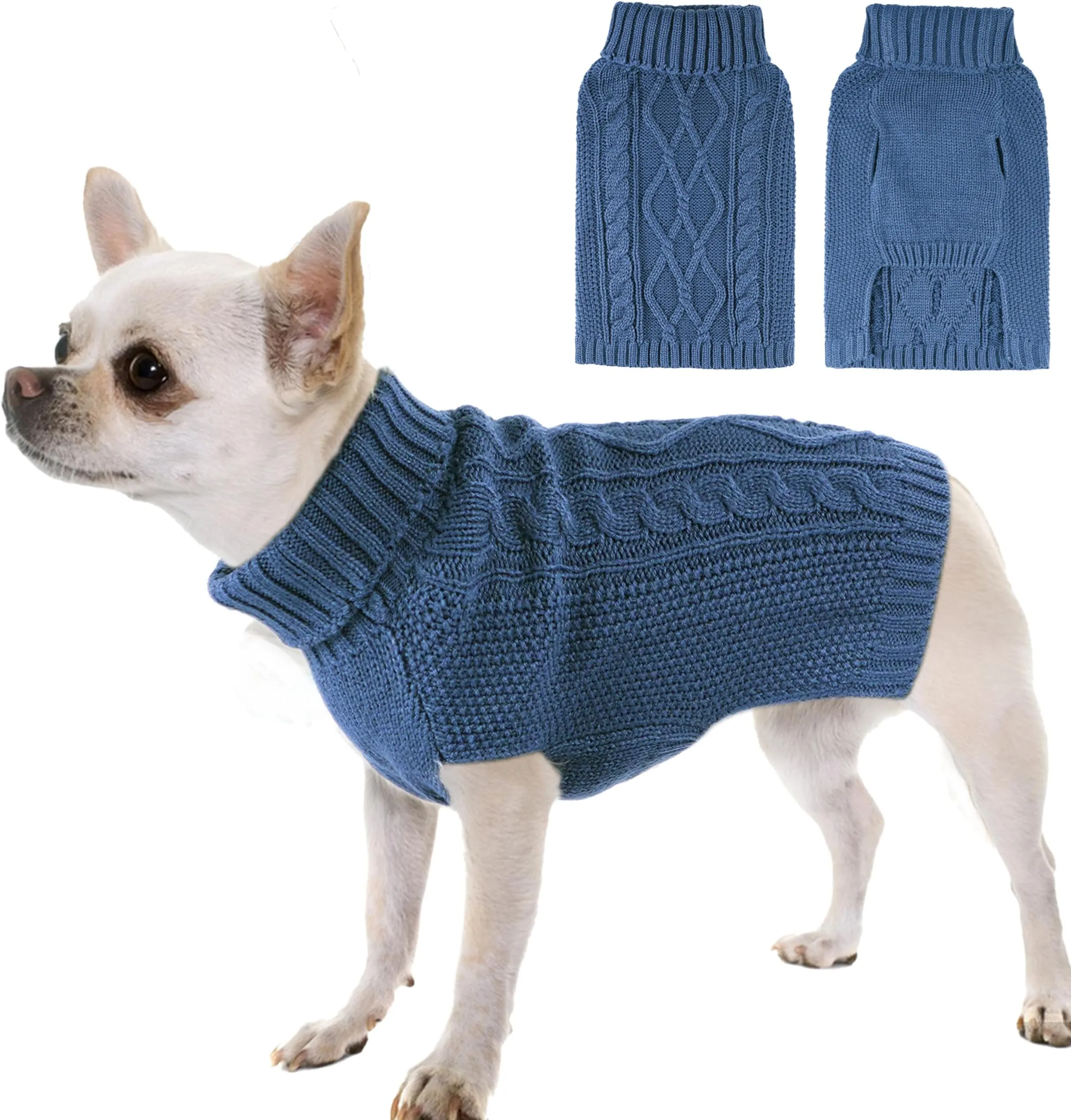 Save Big on Bulk Dog Clothes Sweaters Warm Knit Dog Sweater For Small Dogs  Turtleneck Cable Knit Chihuahua Sweater, Puppy Clothes For Winter (Blue) 