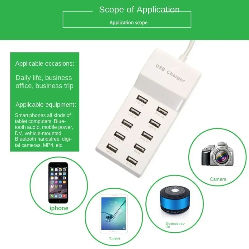 10 Port 10a US EU UK Branche multiples Mur Mur USB Chargeur Smart Adaptateur Mobile Phone Tablet Charging Appareil pour iPhone Samsung