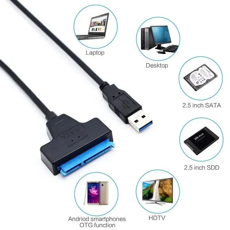 SATA do kabla USB 3.0 / 2.0 do 6 Gb / s dla 2,5 -calowego zewnętrznego dysku twardego HDD SSD SATA 3 22 -PIN Adapter USB 3.0 do SATA III CORD