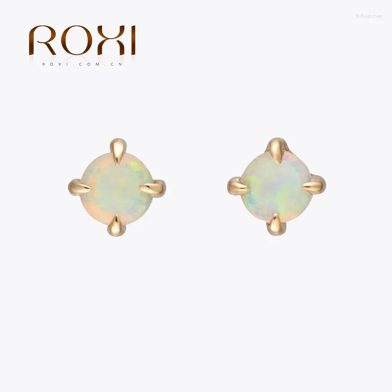 Stud Earrings ROXI Small Round White Fire Opal For Women Gold Plate Cute Korean 2024 Fashion Jewelry Wedding Earings