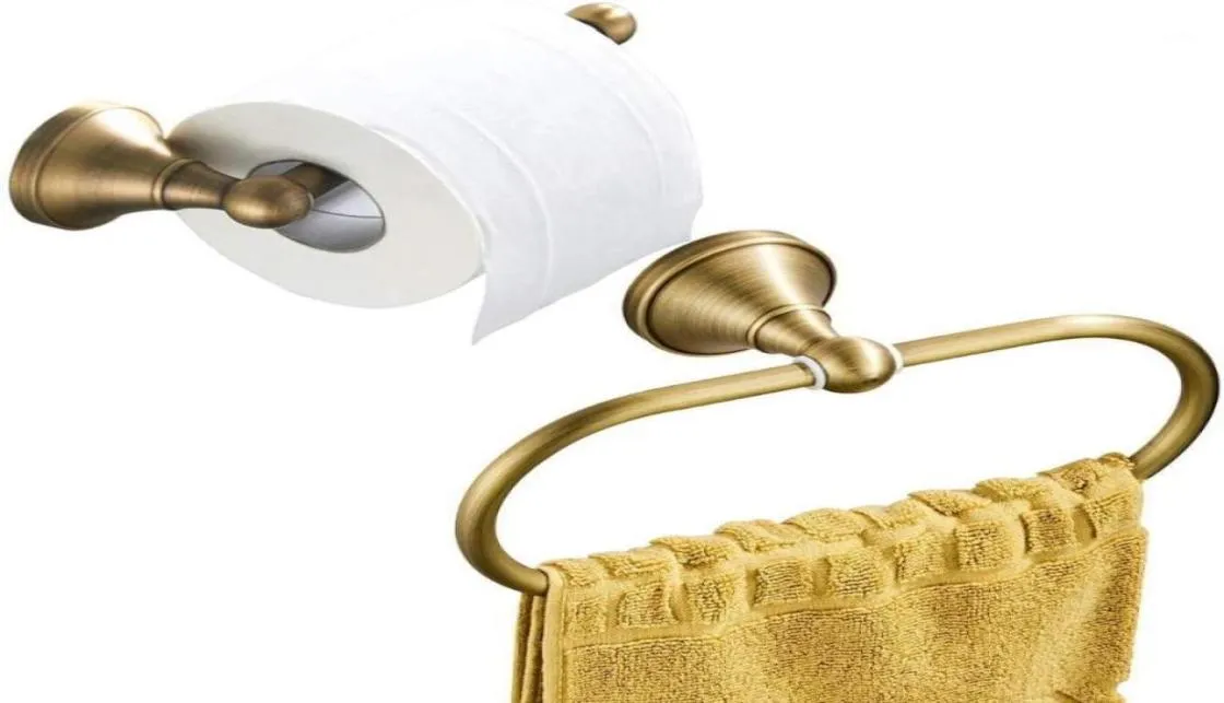 Bath Accessory Set IMPEU Toilet Paper Holder And Towel Ring Wall Mounted Antique Brass Brushed Bronze1537175