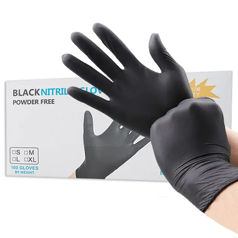 Gants 100pcs gants nitriles noirs gants jetables pour nettoyer le lave-vaisselle des salons de beauté gants tatouage