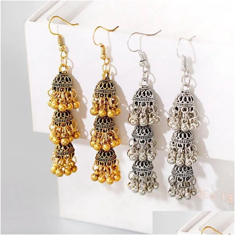 Dangle Chandelier Womens Retro Long Gold Jhumka Earring Indian Jewelry Classic Bells Tassel Drop Earrings Delivery Dhhpu