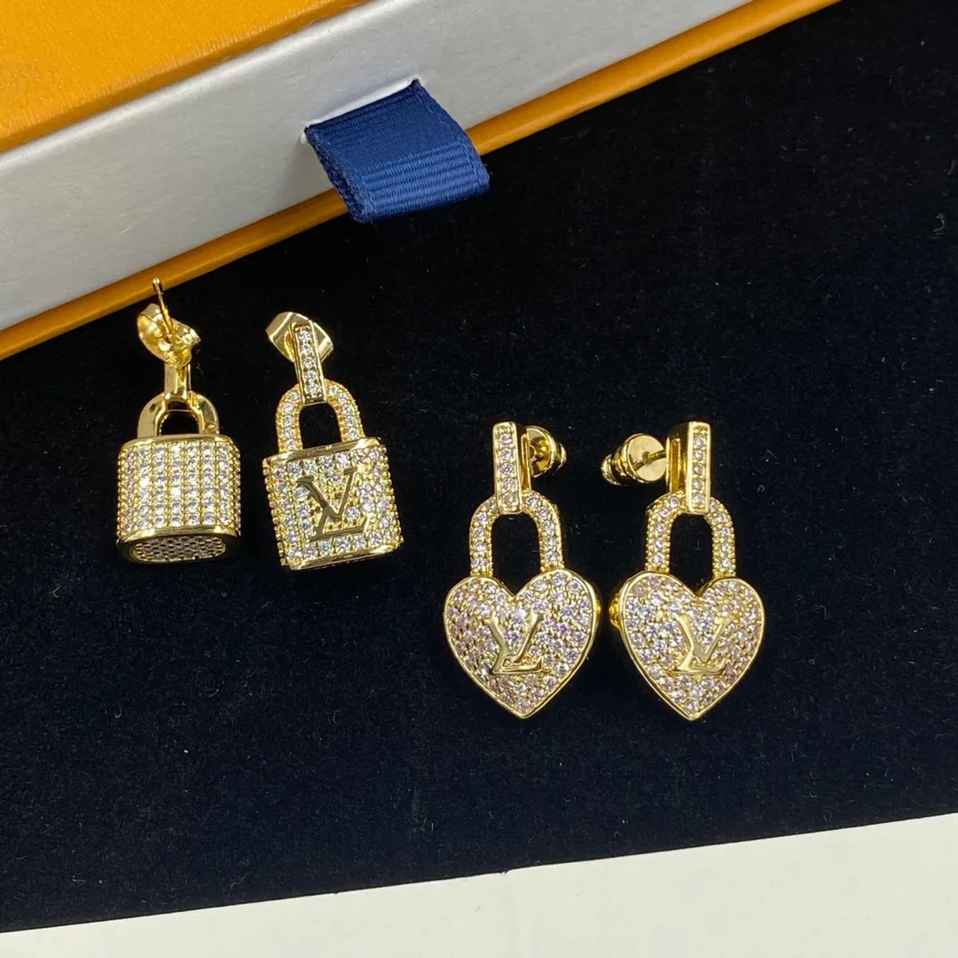 Gouden designer oorbellen Stud earring diamant liefde oorbellen dames sieraden slot hart oorbellen cadeau