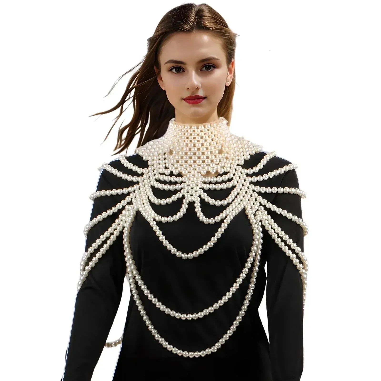 Pearl and Chain Statement Top Statement Pearl Body Chain Necklace - Y Drop Bra Top Costume  main image 4