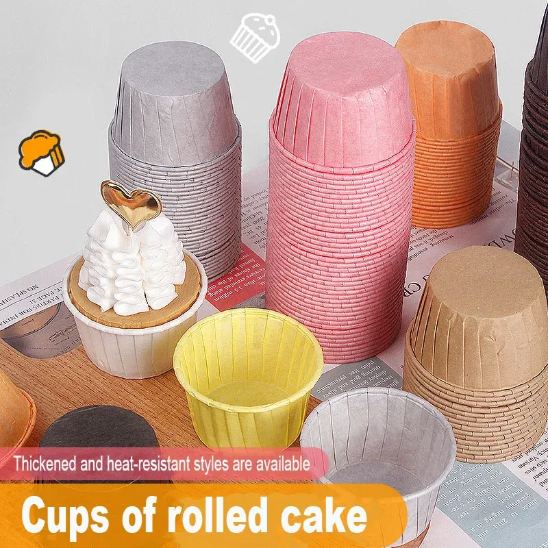 Moulds 50Pcs Rolled Muffin Paper Cup Coated High Temperature Resistant Cake Snack Cupcake Wedding Party Baking Kitchen Accessories
