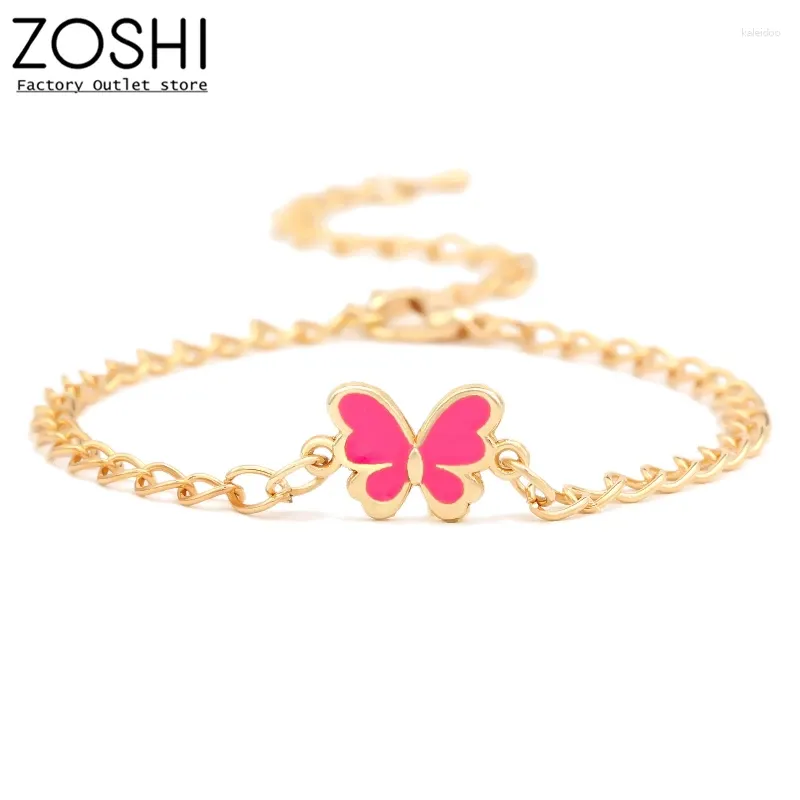 Bracelets de charme Bracelete de borboleta de rosa fofa para mulheres Moda Gold Link Cadeir