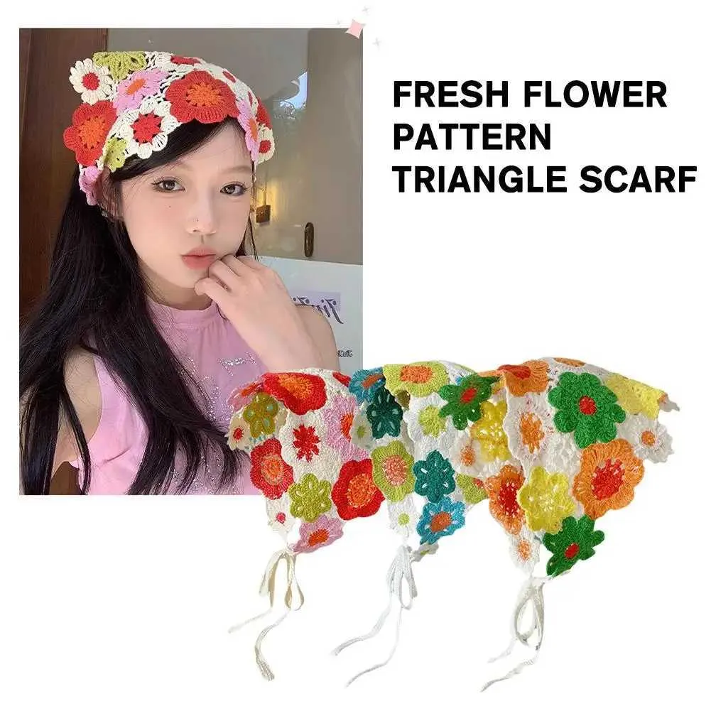 Bandanas Durag Fresh Flower Pattern Triangle Scarf Knitted Handmade Bag Cute Sunset Shoulder Strap Hooked Headband Hair Sweet Hat Headband Hol R4N9 240426