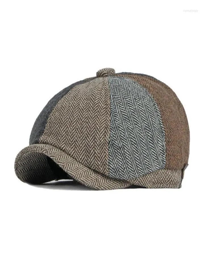 Berets Frühling Herbst Persönlichkeit Stitching Sboy Caps für Männer Hochwertige Freizeit -Vintage acht Scheiben Flat Hut6218262