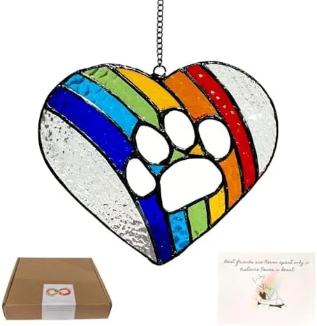 Stained Glass Paw Print Heart Suncatcher - Cherished Dog Memorial Gifts ...