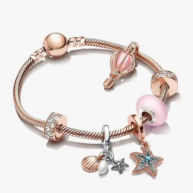Bracelet de charme de style océan à perles avec étoiles de mer et perles de coquille Pendant adapté à la fabrication cadeaux de bijoux d'été à la mode pour femmes