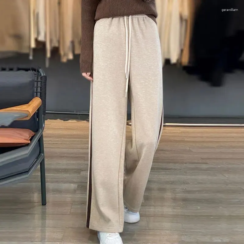 Women's Pants Autumn Winter Fashion Pure Wool Knitted Wide Leg High Waist Drop Feel Versatile Loose Straight Casual Trousers