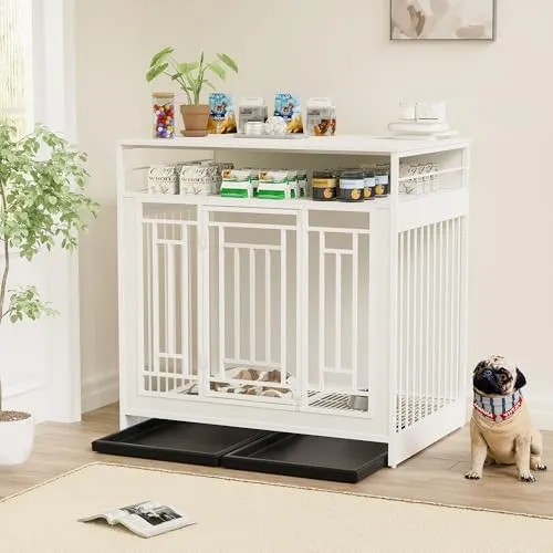 View of Indestructible 44-Inch Heavy Duty dog cage crate Furniture with Drawers ...