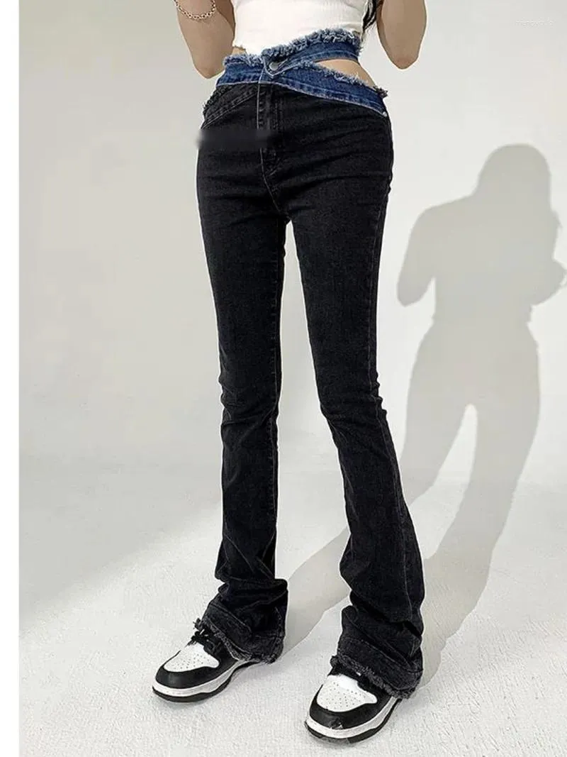 Kvinnors jeans TVVovvin Spicy Girl Design Känns skarvad Hålig ut flare Pants 2024 Spring High Street Slim midja 8CWN