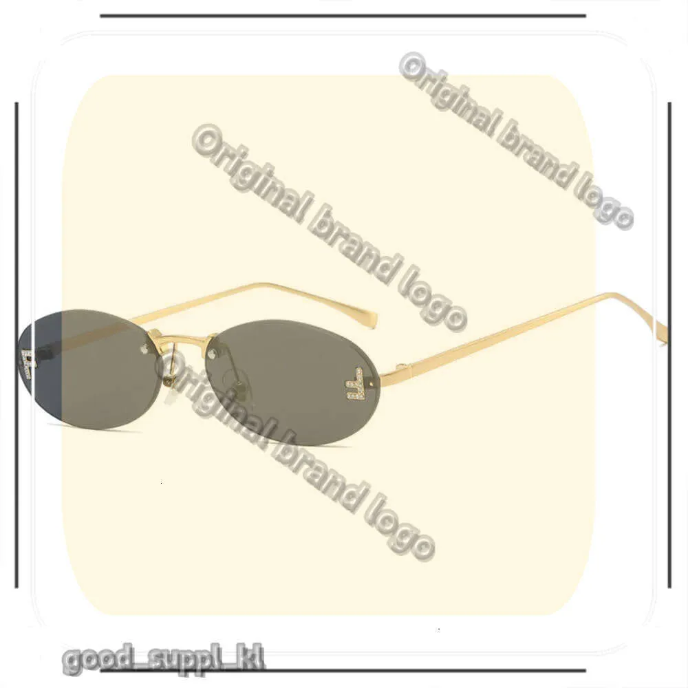 Set élégant diamant élégant lettre masculine ovale "F" Lunettes de soleil sans cadre femelle 265