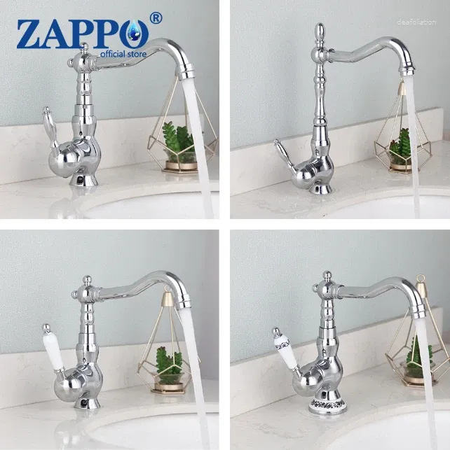 バスルームシンク蛇口Zappo Chrome磨き洗浄流域蛇口真鍮製のストリームスパウト1セラミックハンドルバニティミキサータップ7選択
