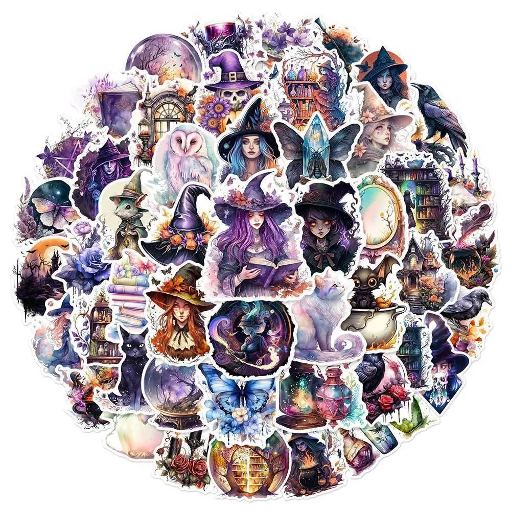 Tattoo Transfer 10/30/50pcs Art Gothic Magic Witch Aesthetic Cartoon Stickers Decorative Anime Decals Laptop Motorcycle Guitar Car Cool Sticker 240427