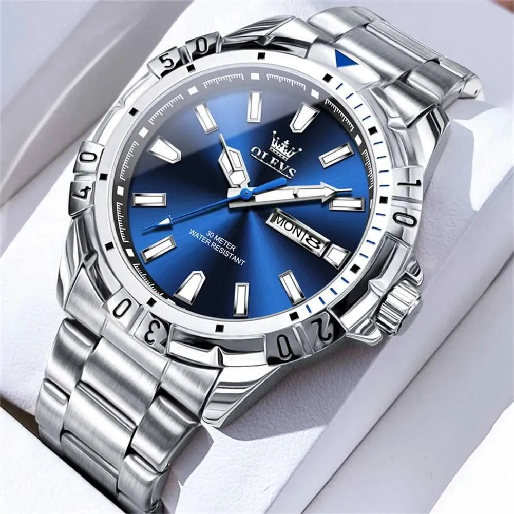 Armbanduhrenschatmen Olevs Top Brand Herren Klassiker Mode Original Quarz wasserdichtes Luminous Date Weekly Magazine Uhr q240426