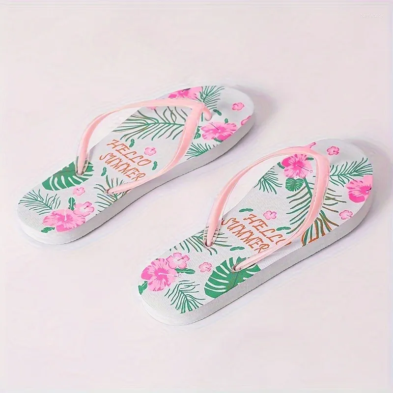 Casual Shoes Kvinnor Floral Print Flop Flops Lätt sommaren Flat Slide Outdoor Beach Slide för semester