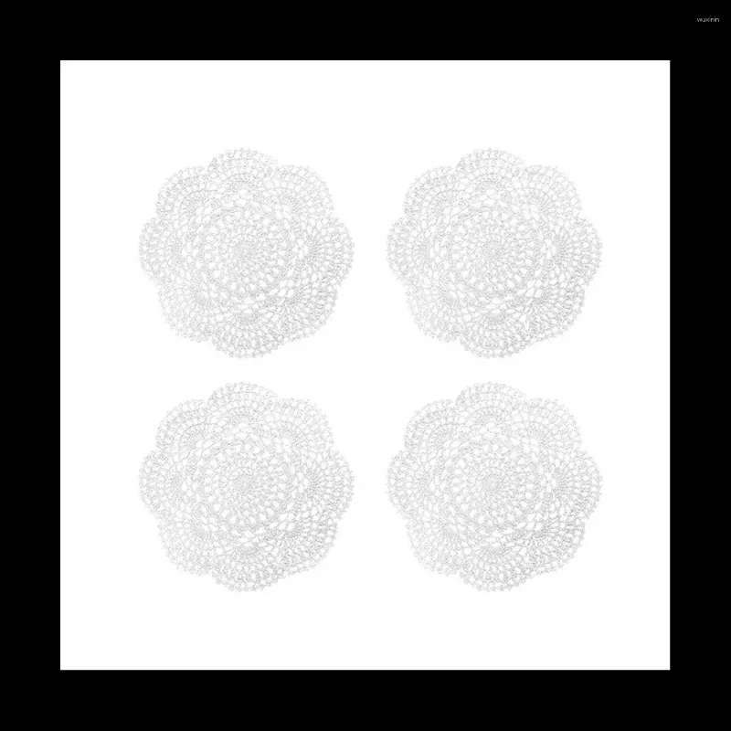 Table Mats 4PCS 8.6 Inch Doilies Crochet Round Lace Doily Handmade Placemats Cotton Crocheted Coasters (White)