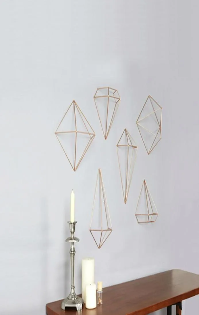 6PCSPACK Fashion Diamond Metal Melode Shelf Półta ścienne 3D Geometria Rhombus Waiting Hanging