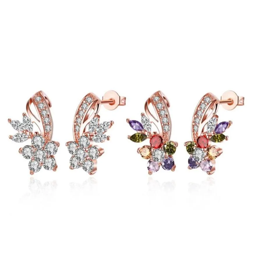 Individuality Stud Earrings Imitation Rose Gold Plated Flowers Pattern Mosaic Multicolor Zircon Earring Accessories Trendy Gifts P2375407