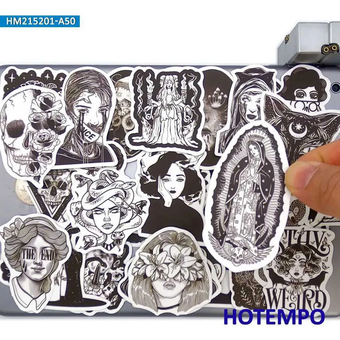 Tattoo Transfer 50pcs Gothic Totem Witch Girls Skull Death Demon Phone Laptop Car Stickers for Luggage Guitar Bike Skateboard Motorcycle Sticker 240427