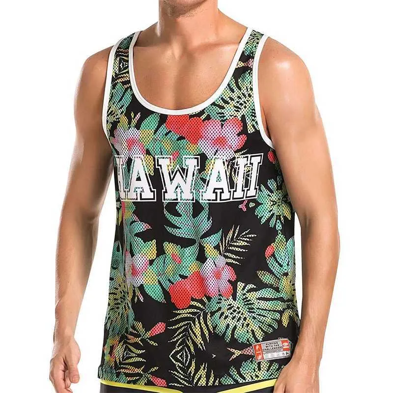Le débardeur masculin tops 3d Imprimé gilet de vacances hawaïen tenue de gym de gymnase de gymnase d'été gilet de basket-ball rapide t-shirt sans manches y2k topl2403l2403
