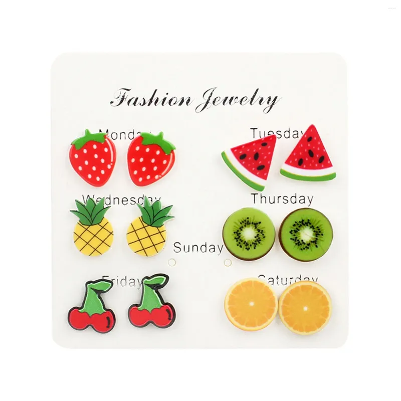 Stud Earrings Cute Acrylic Fruit Food Dangle Watermelon Strawberry Apple Pineapple Kiwi Orange Drop For Women Girl Gift