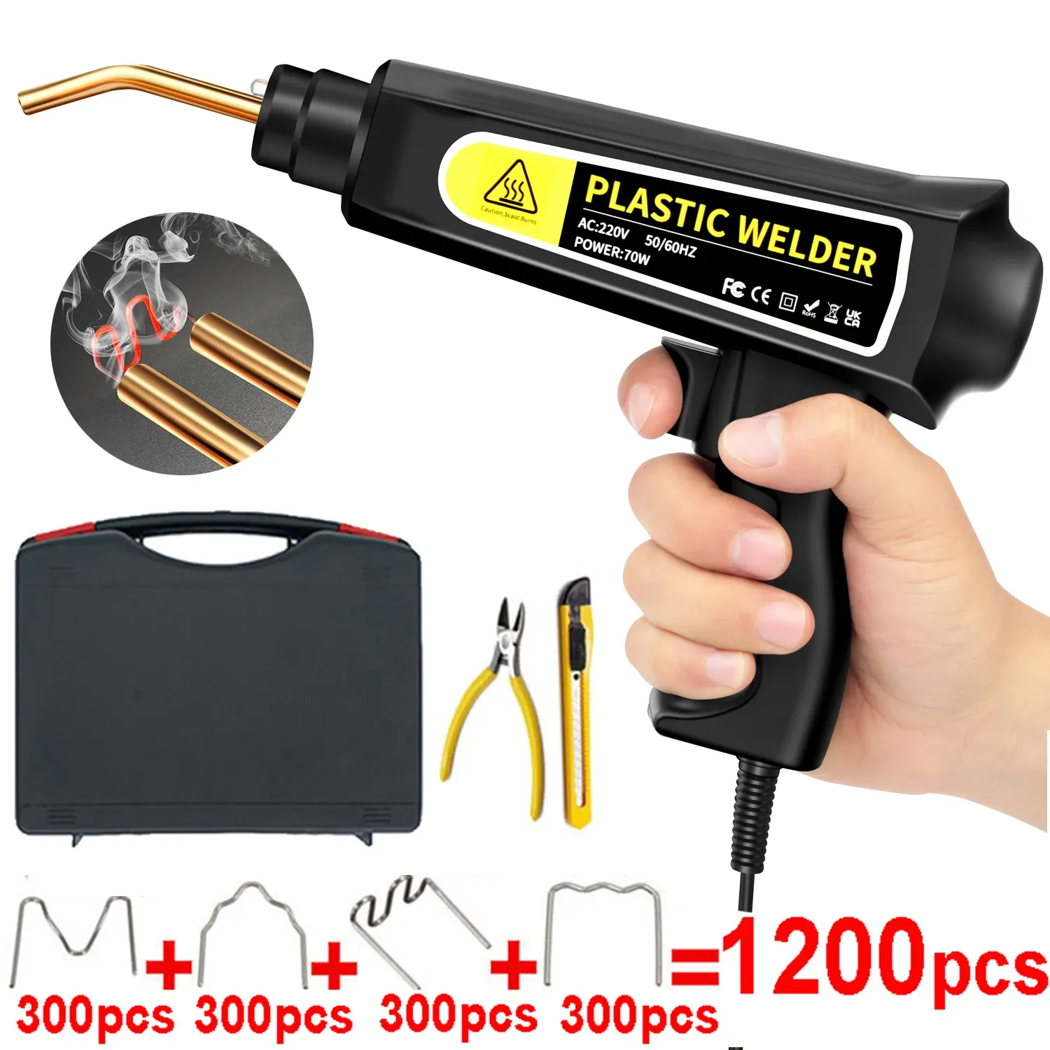 Shaves 2023 70W Soldagem de plástico Pistola de solda Ferro para soldagem de plástico Soldagem de soldagem Hine PVC Tuba de solda Reparo para pára -choques de ferro