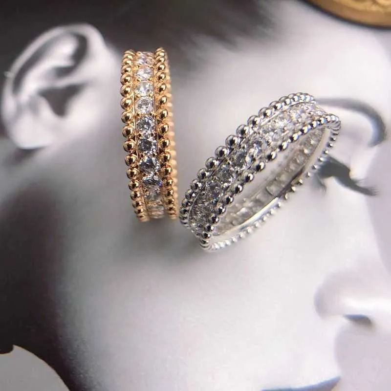 Designer versão alta van caleidoscópio anel feminino feminino diamante rosa dourado rosa proposta de trevo estreito