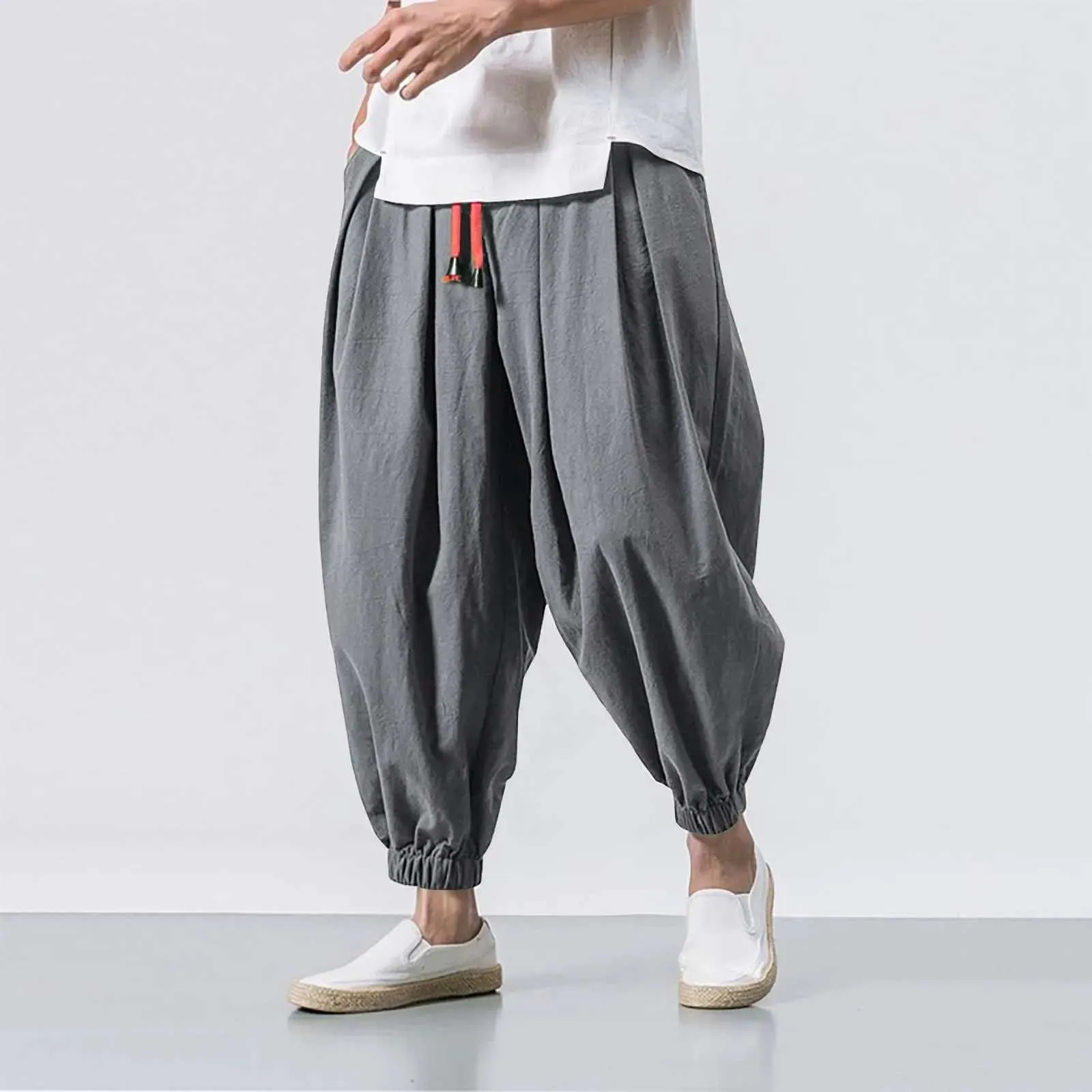 Men's Pants Loose casual wide sports pants for mens goods pants elastic solid pants for mens summer loose fitness bags street clothes PantalonesL2403