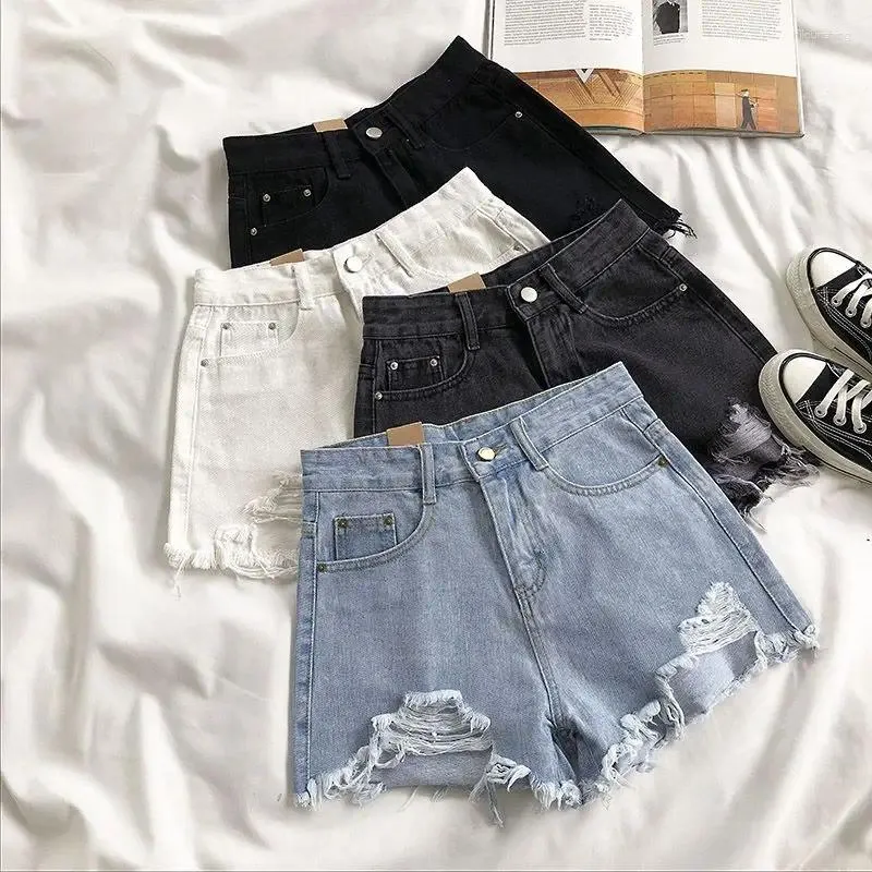 Jeans feminino jeans botão com zíper shorts shorts de bolso de bolso de bolso rasgado rasgou o conforto casual vintage