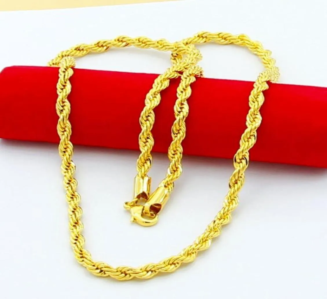 18K prawdziwy złoto plisowany łańcuch sznurka ze stali nierdzewnej 4 mm dla mężczyzn złota łańcuchy mody biżuterii prezent HJ2599871122