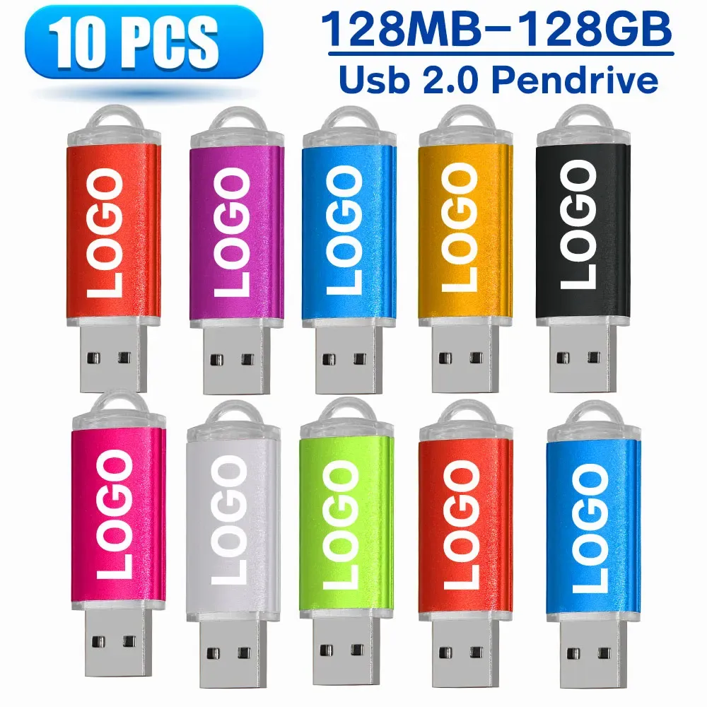 Приводы на 100% емкость 10pcs Металлический USB Flash Drive Super Tiny Pen Drive 4 ГБ 8 ГБ 16 ГБ 32 ГБ 64 ГБ 128M 512M Pendrive 1GB2GB USB -память