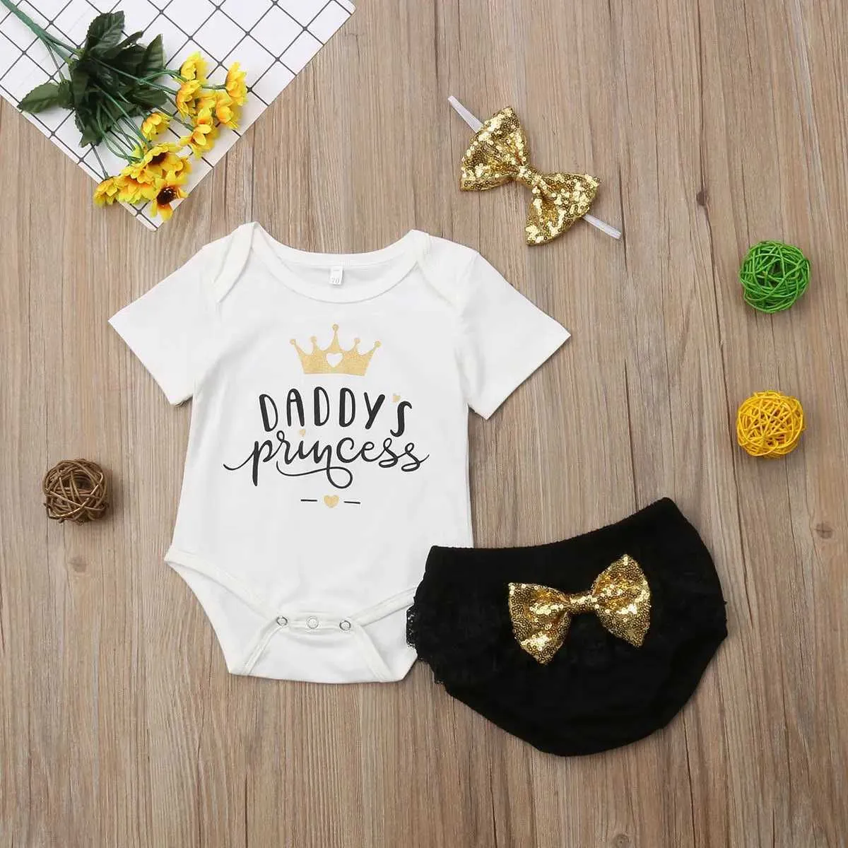 ROMPERS 3 niedliche Neugeborene -Baby -Kleidung Top -Anzug Shorts Setl24f