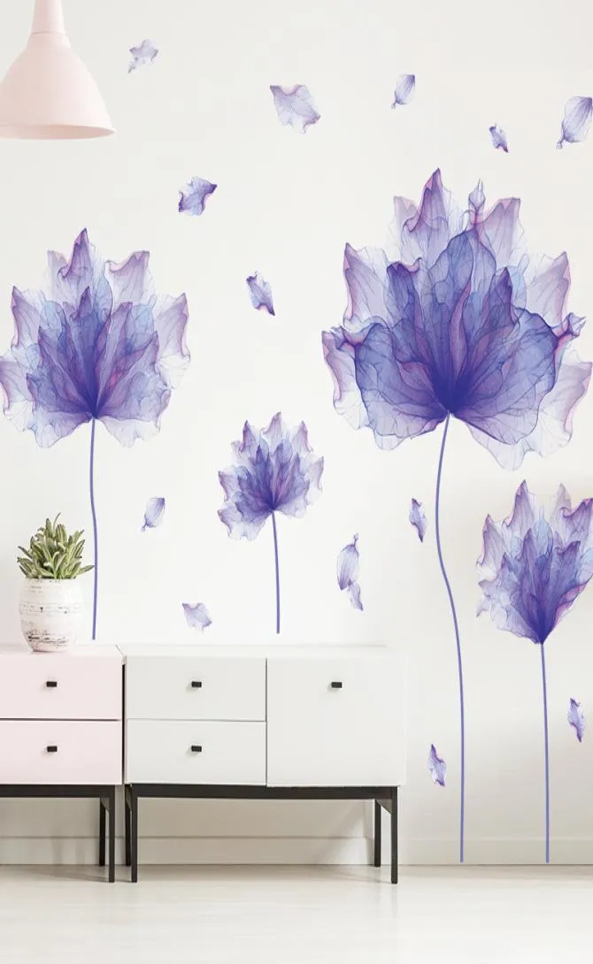 Adesivos criativos de parede de flor roxa decoração de quarto decoração de fundo decoração de parede grande papel de parede 3d vinil flores decal8155951