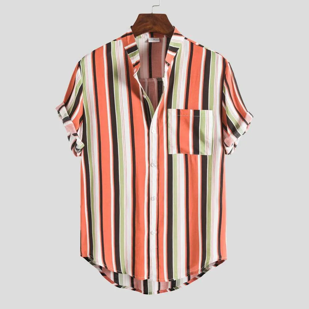 New Striped Pocket Short Sleeved Fashionable Men's Shirt Shirt