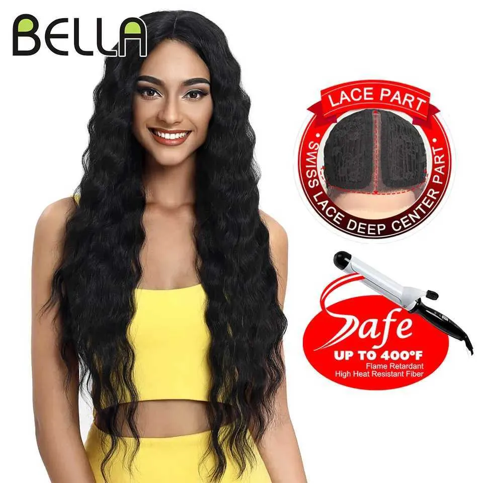 Synthetic Wigs Bella lace wig synthetic deep wave curly front blonde pink 30 inch hair black female role-playing Q240427