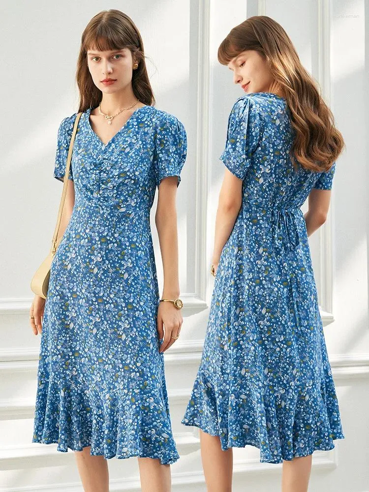 Vestidos casuais moda feminina seda floral 24 primavera verão verão trabalho de escritório