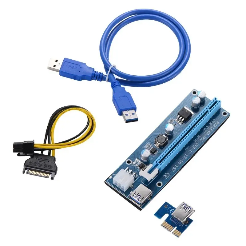 PCIe PCI-E Riser 006C Card PCI E XI Express GPU 6PIN TO SATA 1X 16X USB3.0 Extender LED för gruvdrift ETH BTC