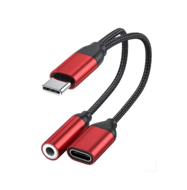 2 w 1 ładowarki i audio Cable C kable słuchawki słuchawkowe JACK Podnośnik Złącze Złącze Złącze Słuchawki Aux 3,5 mm do kabli USB Cones Android