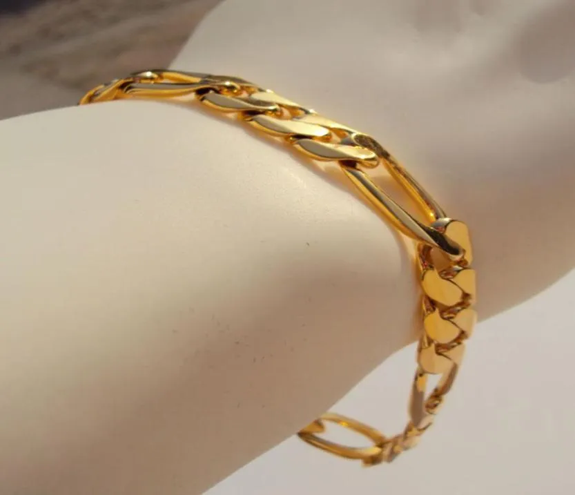 Men039S Deluxe 22 K 23 K 24 K Thai Baht Yellow Solid Gold Authentic Finish Armband Figaro 10mm smycken N 037051928