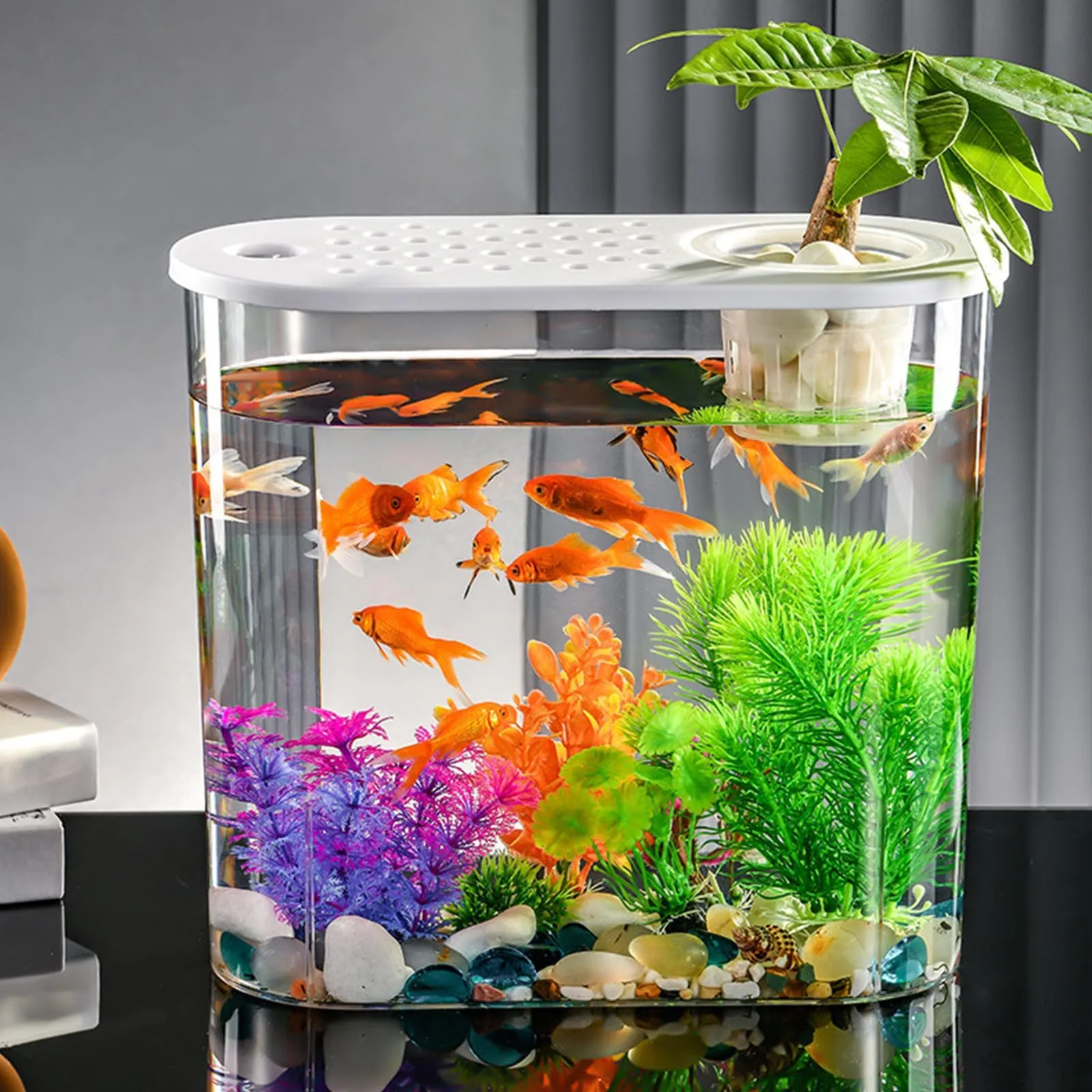 Plastic Fish Tank Large Goldfish Bowl Transparent Round Ornamental