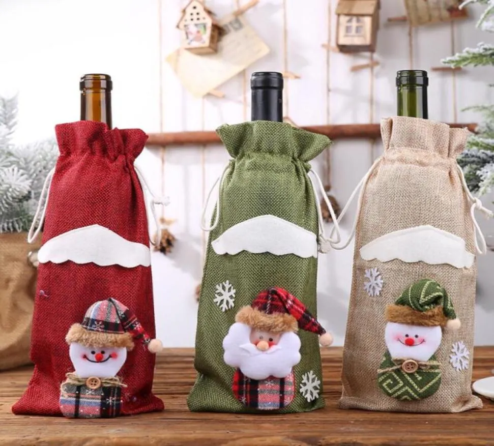 Créative Cartoon décorations de Noël pour la maison Burlap broderie Angel Old Man Wine Bottle Cover Sac de Noël Sac Santa Sac4238333